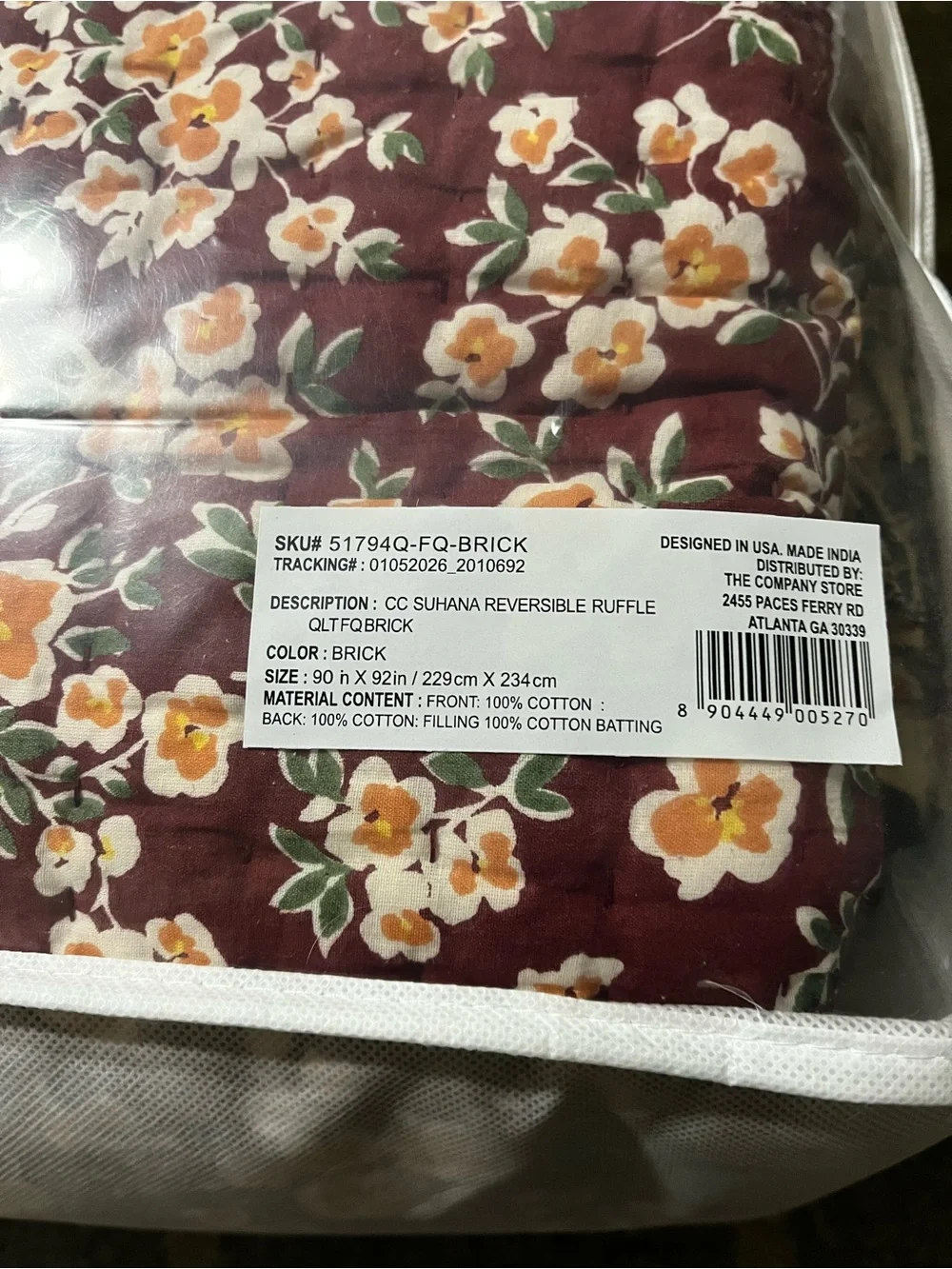 The Company Store Floral Ruffle Quilt in Brick and Cream